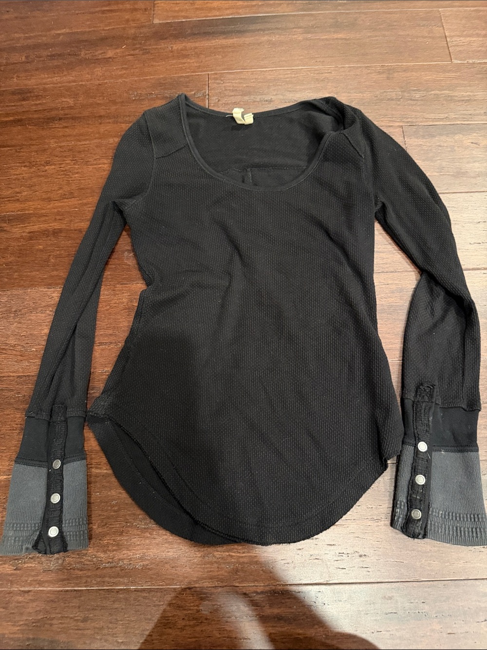 Free People Black Scoop Neck Long-Sleeve Thermal Top